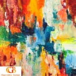 A painting of colorful abstract shapes and colors.