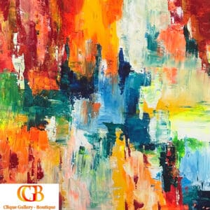 A painting of colorful abstract shapes and colors.