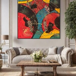 Abstract colorful painting with leopard print.