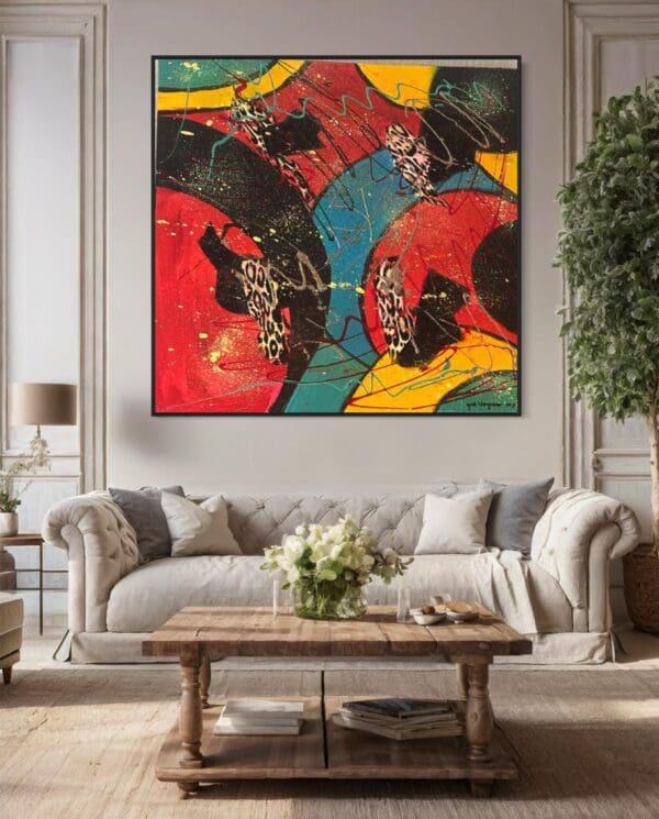 Abstract colorful painting with leopard print.