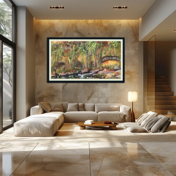A living room with a couch and table