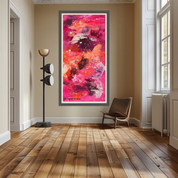 Abstract pink and orange painting.