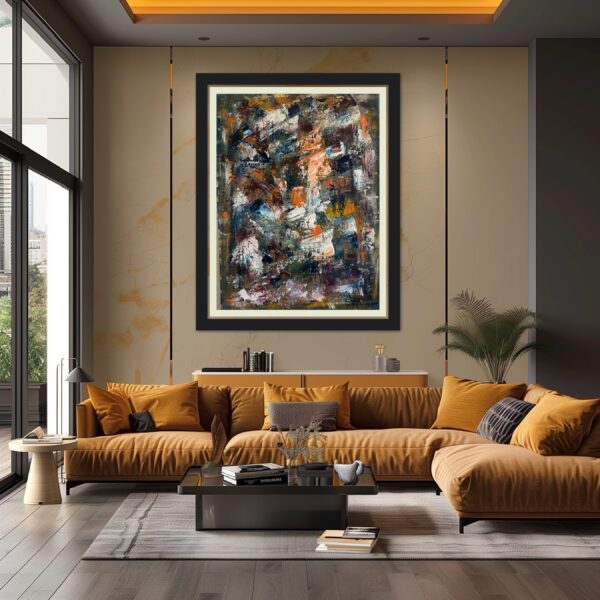 Abstract painting in warm colors.
