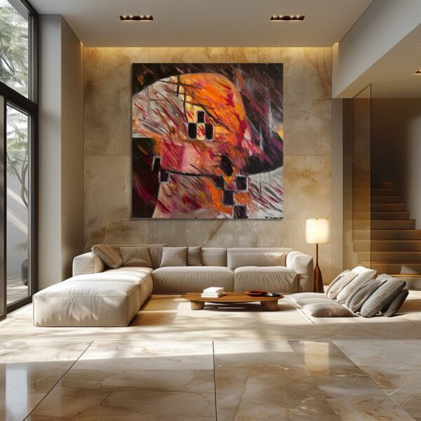 Abstract painting on living room wall.