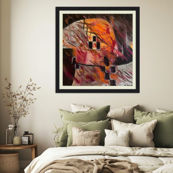 Abstract painting, warm tones, textured brushstrokes.