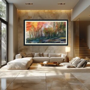 Autumnal forest watercolor painting.