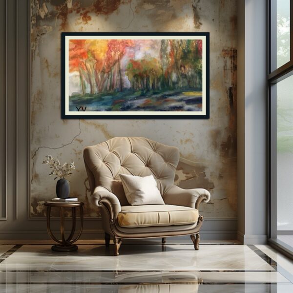 Autumnal forest watercolor painting.