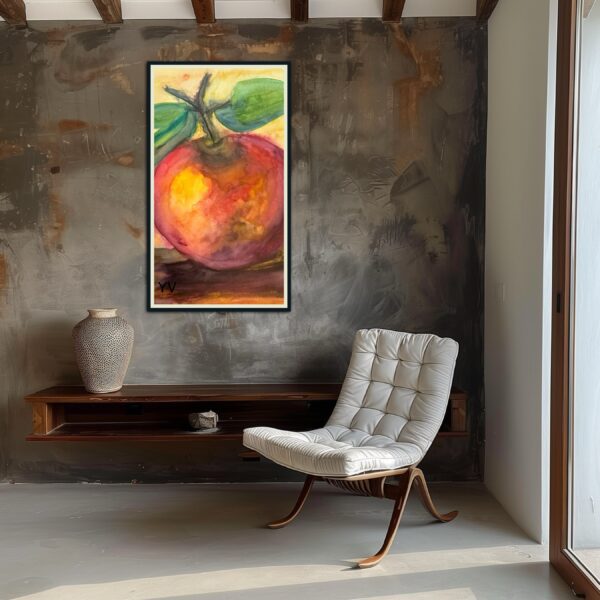 Watercolor painting of a red apple.