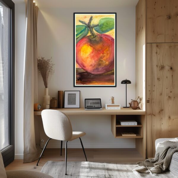 Watercolor painting of a red apple.