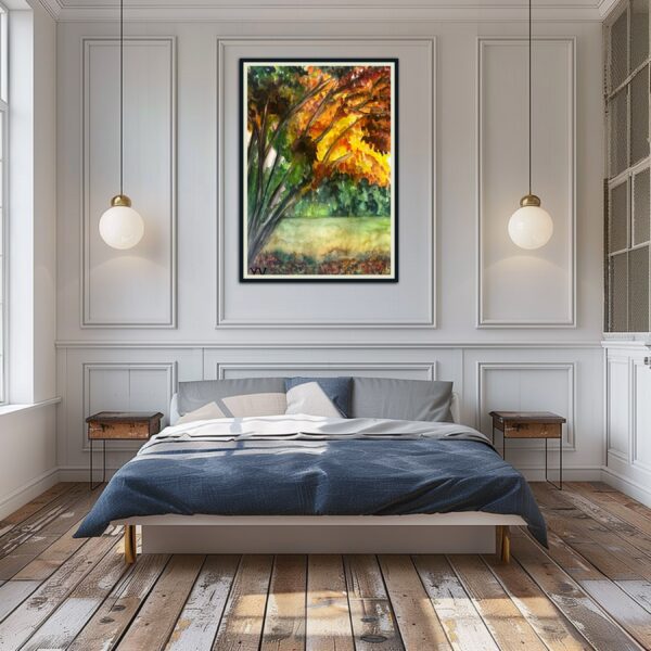 Autumn tree watercolor painting artwork.