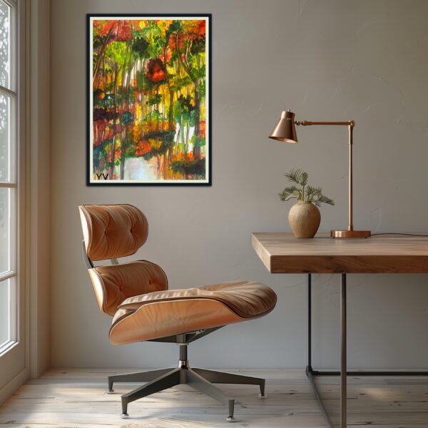 Autumnal forest painting on canvas.