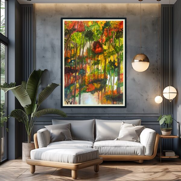 Autumnal forest watercolor painting artwork.