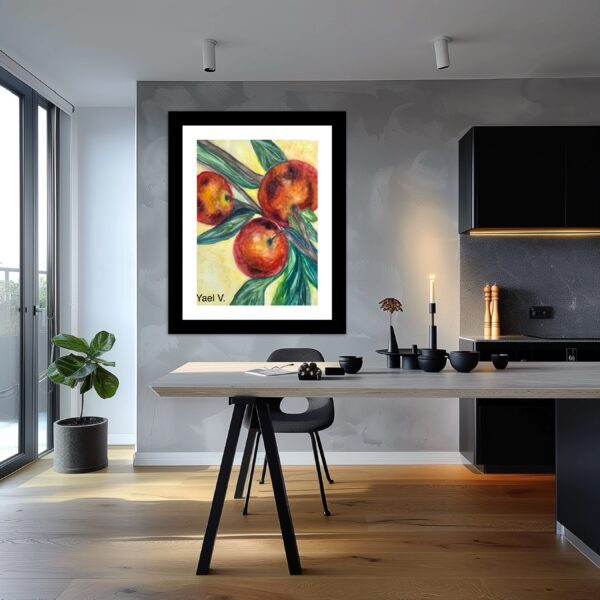 A painting of apples on the wall in a room.