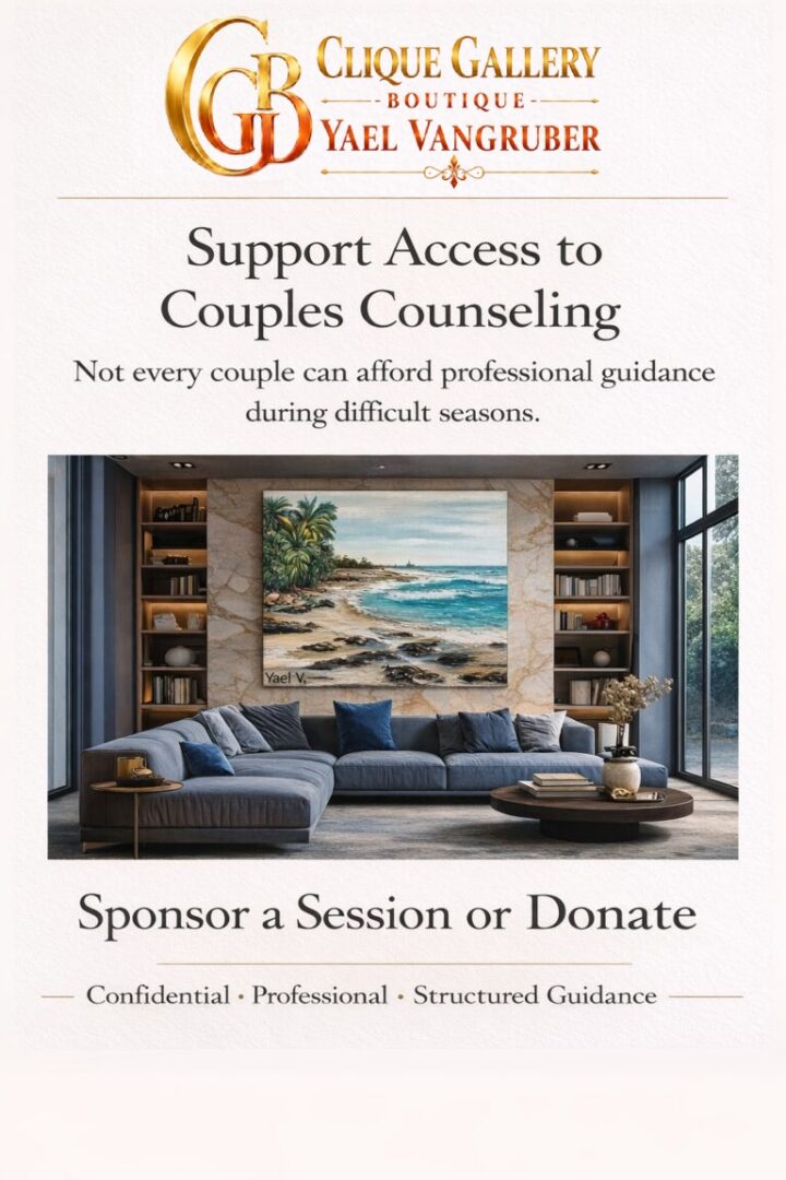 Counseling support advertisement with cozy living room.